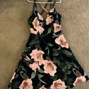 Black Floral Dress with a Strapped Back and Padded Bra